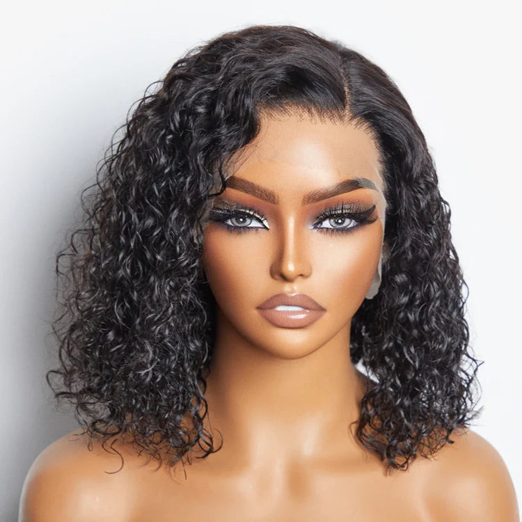 Sophia 13"x4" Natural Black Water Wavy Bob 3D Transparent Lace Frontal Wig