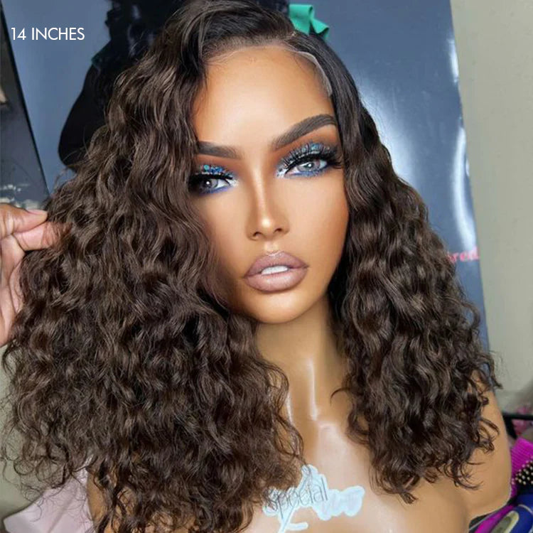 Rosie - 14 inch Funmi Curly 5x5 Closure HD Ombre Brown Side Part Short Glueless Lace Wig